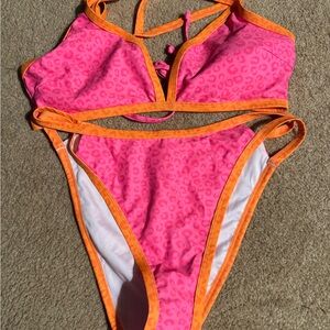 Pink and Orange Leopard Print Bikini